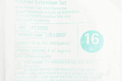 Braun 473992 Ultrasite Filtered Extension Set with Female Luer Lock 16in 5mL